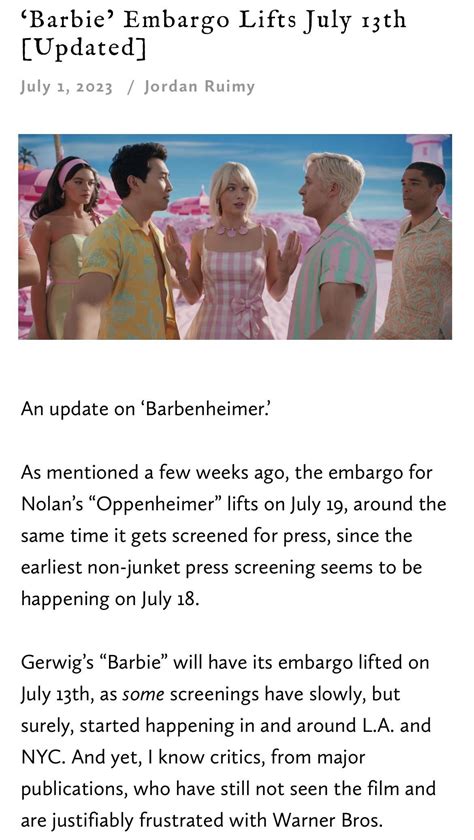 barbie review embargo